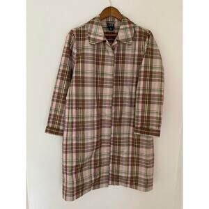 Gap Brown Pink Yellow Plaid Collared Jacket Midi Length Y2K 90s Windbreaker Rain